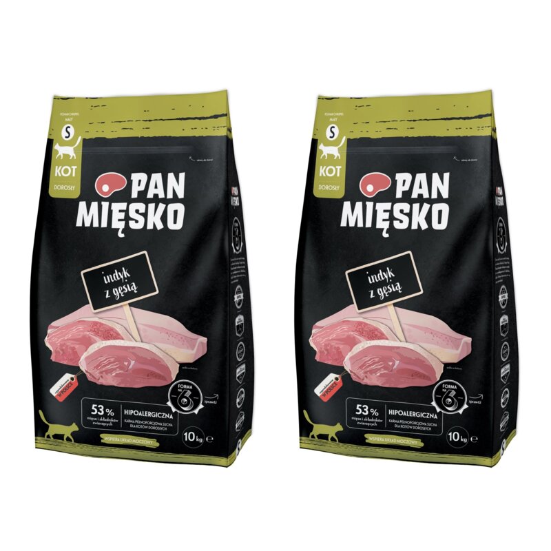 Karma dla kota PAN MIĘSKO Indyk z gęsią S 2 x 10 kg