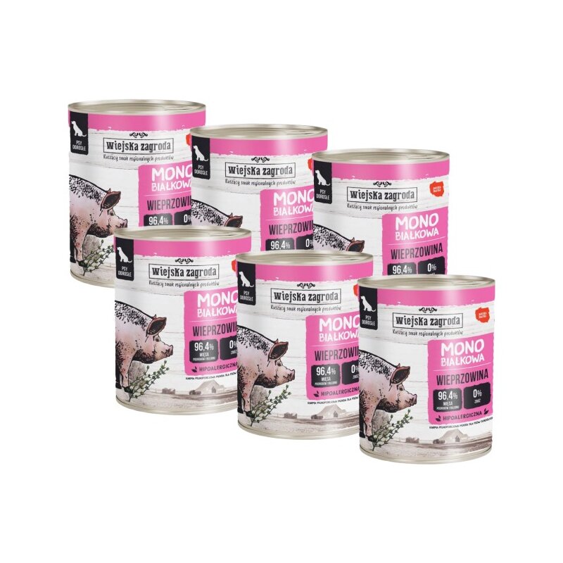 Karma dla psa WIEJSKA ZAGRODA Wieprzowina 6 x 800 g