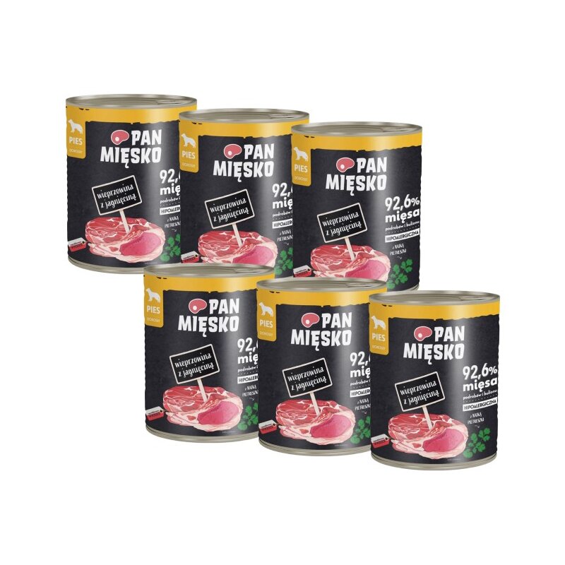 Karma dla psa PAN MIĘSKO Wieprzowina z jagnięciną 6 x 800 g