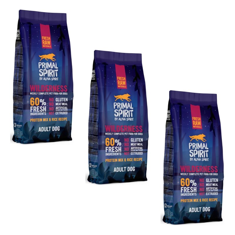 Karma dla psa półwilgotna PRIMAL SPIRIT Wilderness Kurczak z wieprzowiną i rybą 3 x 12 kg