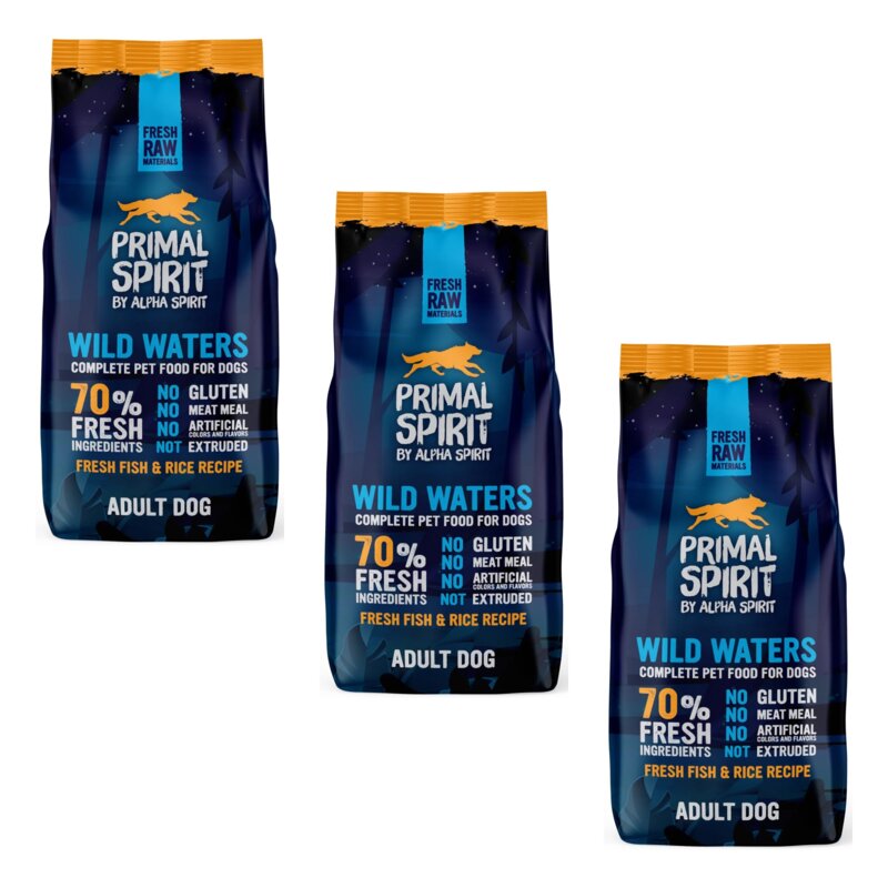 Karma dla psa półwilgotna PRIMAL SPIRIT Wild Waters Świeża ryba 3 x 12 kg