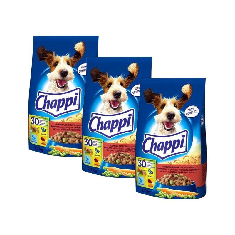 Karma dla psa CHAPPI Wołowina z drobiem i warzywami 3 x 2.7 kg