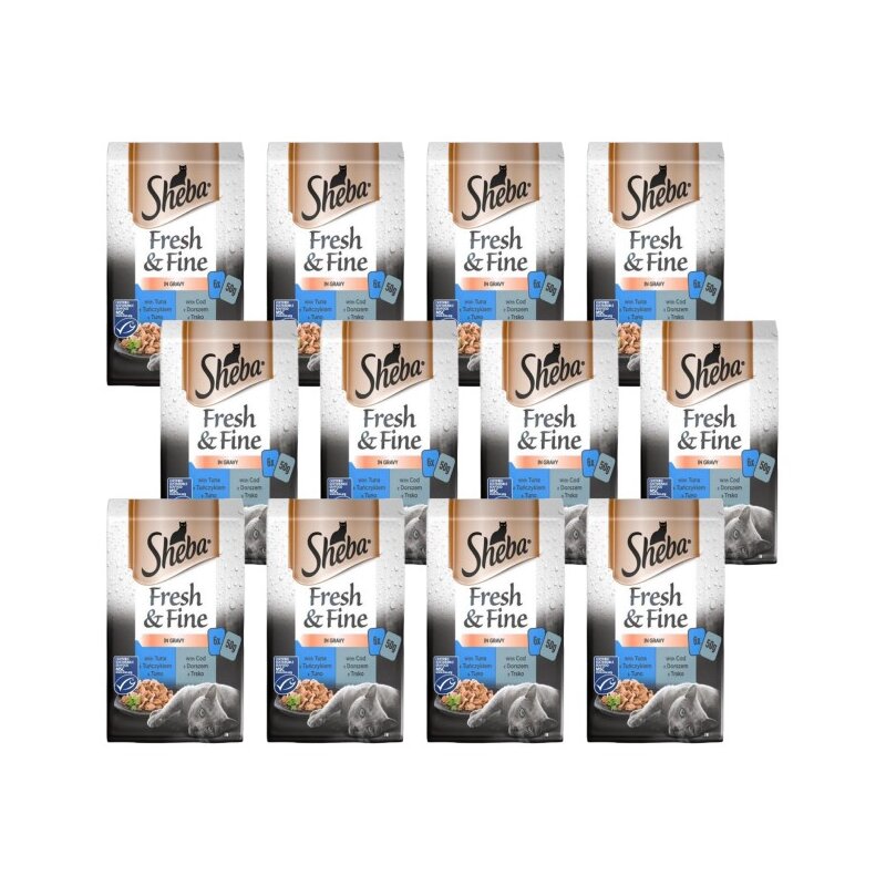 Karma dla kota SHEBA Fresh&Fine Dorsz i Tuńczyk 72 x 50 g