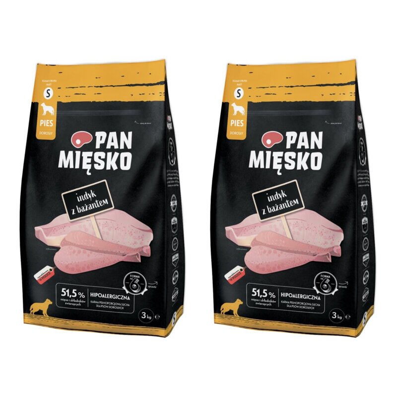Karma dla psa PAN MIĘSKO Indyk z bażantem S 2 x 3 kg