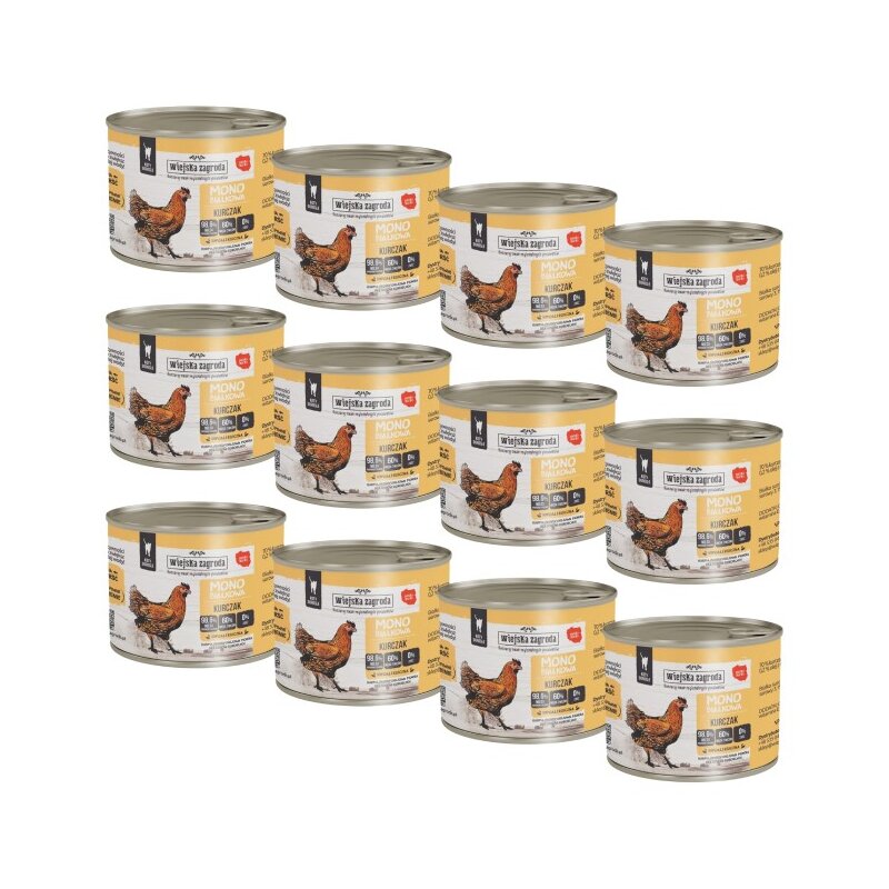 Karma dla kota WIEJSKA ZAGRODA Monobiałkowa Kurczak 12 x 200 g