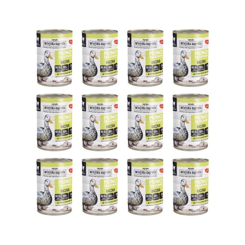 Karma dla kota WIEJSKA ZAGRODA Monobiałkowa Kaczka 12 x 400 g