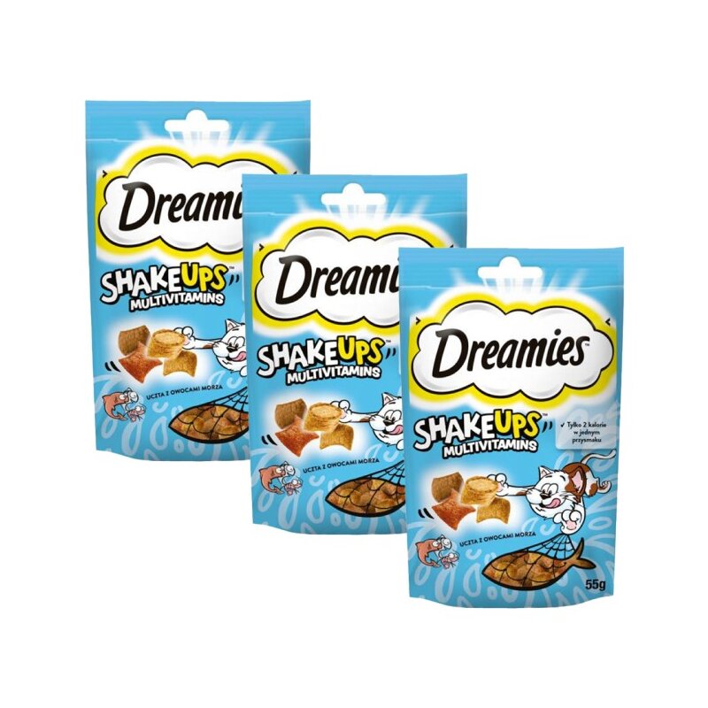 Przysmak dla kota DREAMIES Shake Ups Multivitamins Owoce morza 3 x 55 g