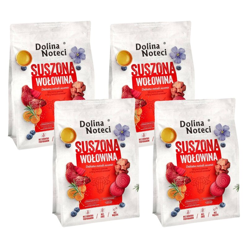 Karma dla psa suszona DOLINA NOTECI Premium z wołowiny 4 x 3 kg