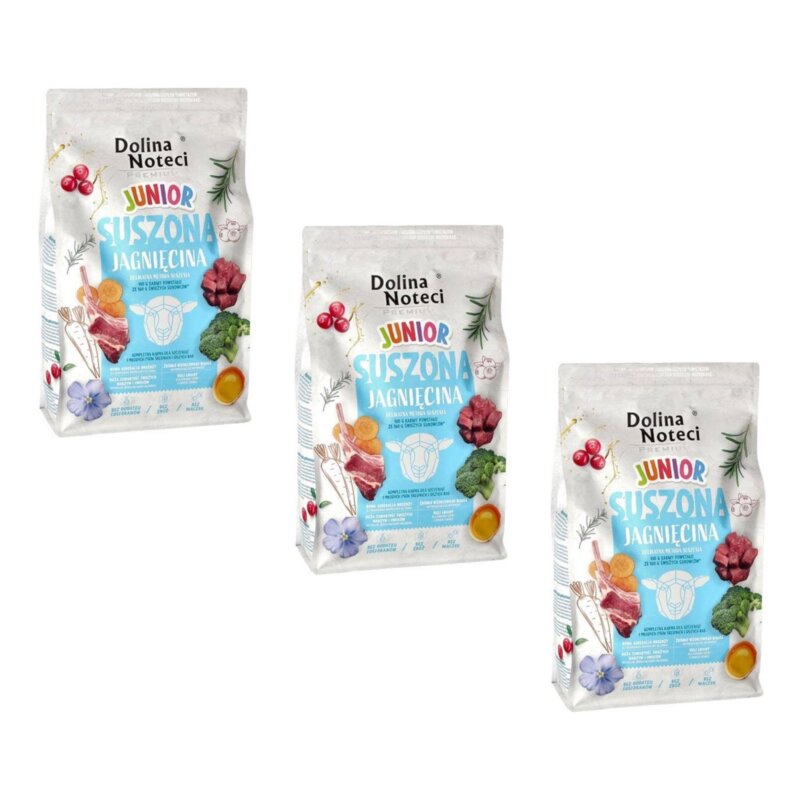 Karma dla psa suszona DOLINA NOTECI Premium Junior z jagnięciny 3 x 4 kg
