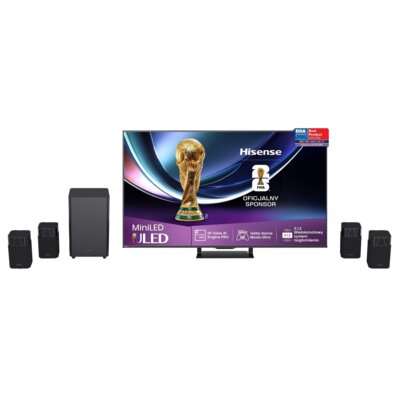 Telewizor HISENSE 65U78Q Pro 65" MINILED 4K 165Hz VRR VIDAA Dolby Vision Dolby Atmos HDMI 2.1 + Zestaw Kina Domowego HISENSE HT Saturn Czarny 4.1.2-kanałowy, HDMI eARC, Wi-Fi, Bluetooth, Funkcja kalibracji Room Fitting