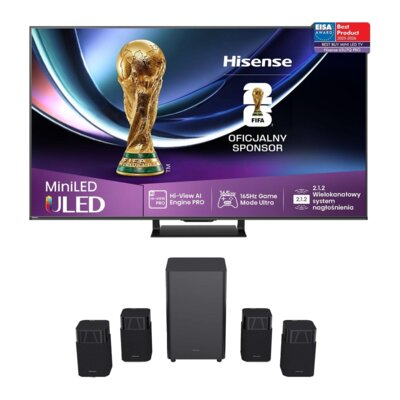 Telewizor HISENSE 65U78Q Pro 65" MINILED 4K 165Hz VRR VIDAA Dolby Vision Dolby Atmos HDMI 2.1 + Zestaw Kina Domowego HISENSE HT Saturn Czarny 4.1.2-kanałowy, HDMI eARC, Wi-Fi, Bluetooth, Funkcja kalibracji Room Fitting