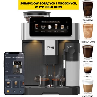 Ekspres BEKO CaffeExperto CEG8564X 50 programów ColdBrew Kawy mrożone 19 bar Stalowy młynek Zdalne sterowanie Inox