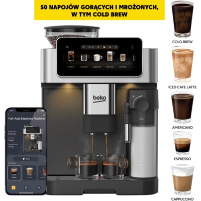 Ekspres BEKO CaffeExperto CEG8564X 50 programów ColdBrew Kawy mrożone 19 bar Stalowy młynek Zdalne sterowanie Inox