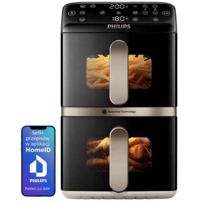 Air Fryer Frytkownica beztłuszczowa PHILIPS Ovi Dual Basket NA462/80 pionowy, 10 l, 6 automatycznych programów