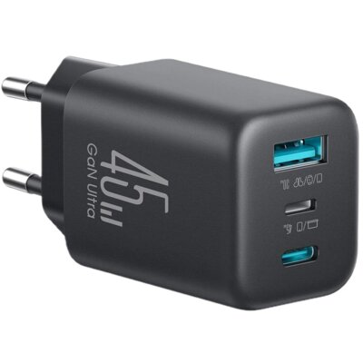 Ładowarka sieciowa JOYROOM JR-TO1 45W GaN Czarny ładowarka do telefonu USB-C, Lightning, USB-A