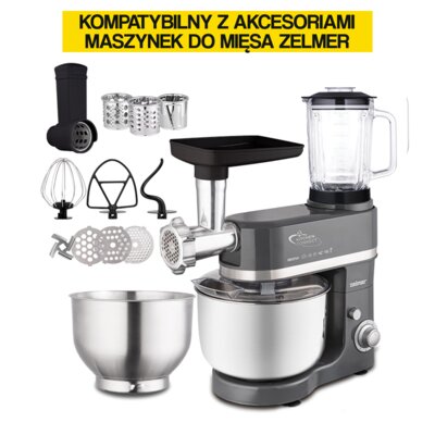 Robot kuchenny planetarny ZELMER ZKR9100 1800W z blenderem kielichowym, z maszynką do mięsa (2 misy w zestawie)