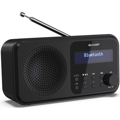 Radio SHARP DR-P421 Czarne, Tuner FM z RDS i pamięcią/DAB/DAB+, Bluetooth 5.0, Budzik, Alarm, Zasilanie Bateryjno-Sieciowe
