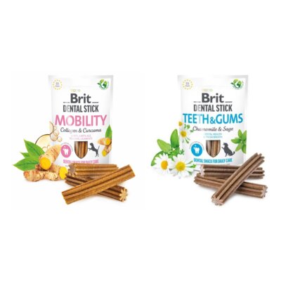 Przysmak dla psa BRIT Dental Stick Mobility Collagen&Curcuma 251 g + Dental Stick Teeth&Gums Chamomile 251 g