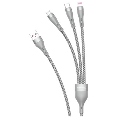 Kabel USB - Lightning/Micro USB/USB-C DUDAO 3w1 L20X 65W 1.2 m Szary