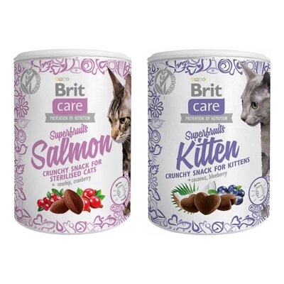 Przysmak dla kota BRIT CARE Snack Superfruits Salmon 100 g + Przysmak dla kota BRIT CARE Cat Snack Superfruits Kitten 100 g