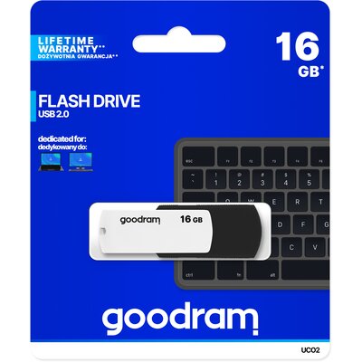 Pendrive GOODRAM UCO2 16GB, USB 2.0, Odczyt 20 Mb/s, Zapis 5 Mb/s Czarno-biały