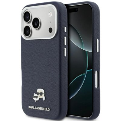 Etui KARL LAGERFELD Karl & Choupette Head Pins Saffiano MagSafe do Apple iPhone 17 Pro Max Niebieski