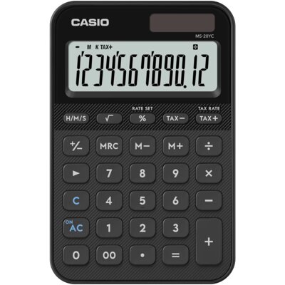 Kalkulator CASIO MS-20YC-BK Zasilanie bateryjno-słoneczne, Niezależna pamięć