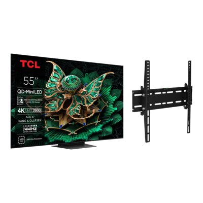 Telewizor TCL 55C7K 55" QD-Mini LED 4K 144Hz Google TV Dolby Vision IQ Dolby Atmos HDMI 2.1 + Uchwyt GOTZE & JENSEN do TV 32-55 cali TM3540T uchylny regulowany w pionie Czarny
