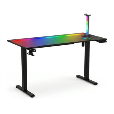 Biurko elektryczne regulowane MAD DOG GD600K Czarny + Stojak na słuchawki MAD DOG HPS800K Wbudowany HUB USB, Wysokość 300 mm