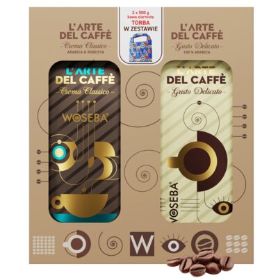Kawa ziarnista WOSEBA L'arte Crema Classico 500 g + L'arte Gusto Delicaro 500 g + Torba