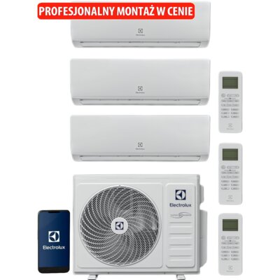 Klimatyzator Multi Split, Pompa ciepła powietrze - powietrze ELECTROLUX EACO/I-27 FMI-3/N8 + 3 x EACS/I-09 HEFMI/N8 (3 pomieszczenia) z usługą montażu