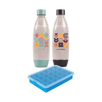 Butelka SODASTREAM Folk (2 sztuki) + Foremka do lodu Cleanbottle Niebieski 24 kostki