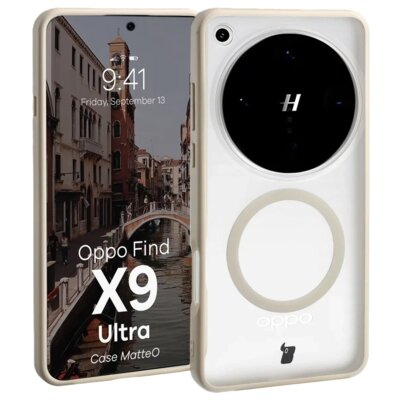 Etui BIZON MatteO MagSafe do Oppo Find X9 Ultra Przezroczysto-beżowy