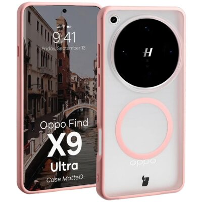 Etui BIZON MatteO MagSafe do Oppo Find X9 Ultra Przezroczysto-różowy