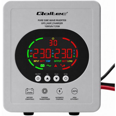 Zasilacz UPS QOLTEC Pure Sine Wave 50451 1000VA 720W
