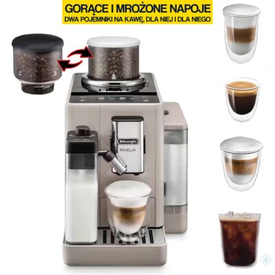 Ekspres DELONGHI Rivelia EXAM 440.55.BG Kawa mrożona (2 wymienne zbiorniki kawy)