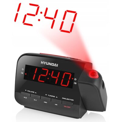 Radiobudzik HYUNDAI RAC481PLLWW Czarno-czerwony, Tuner FM/AM, Projekcja czasu na ścianie, Alarm, Zasilanie Bateryjno-sieciowe