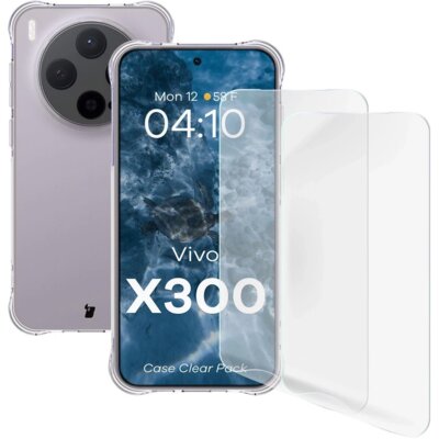 Etui BIZON Clear Pack do Vivo X300 Przezroczysty + folia ochronna (2 szt.)