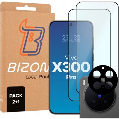Szkło hartowane BIZON Edge Pack do Vivo X300 Pro (2 szt.) + nakładka na obiektyw