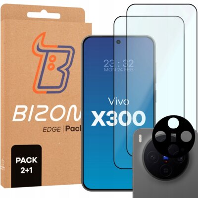 Szkło hartowane BIZON Edge Pack do Vivo X300 (2 szt.) + nakładka na obiektyw