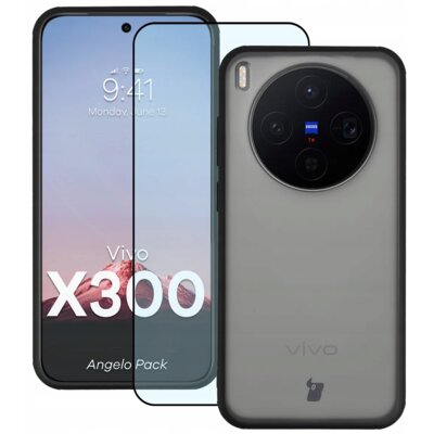 Etui BIZON Angelo Pack do Vivo X300 Szaro-czarny + szkło hartowane