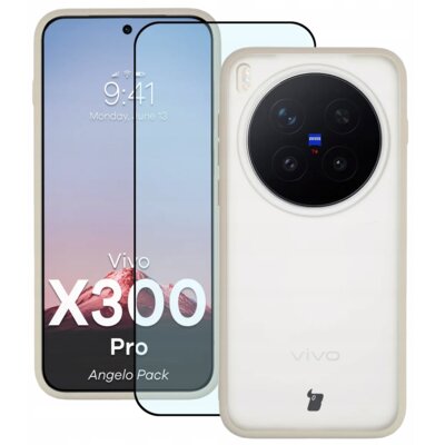 Etui BIZON Angelo Pack do Vivo X300 Pro Półprzezroczysto-beżowy + szkło hartowane