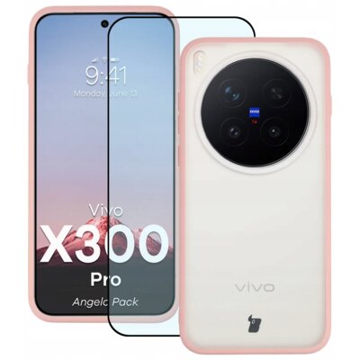 Etui BIZON Angelo Pack do Vivo X300 Pro Półprzezroczysto-różowy + szkło hartowane