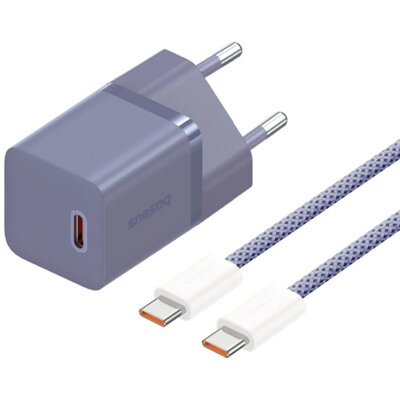 Ładowarka sieciowa BASEUS GAN5 30W Fioletowy ładowarka sieciowa USB-C + kabel USB-C - USB-C
