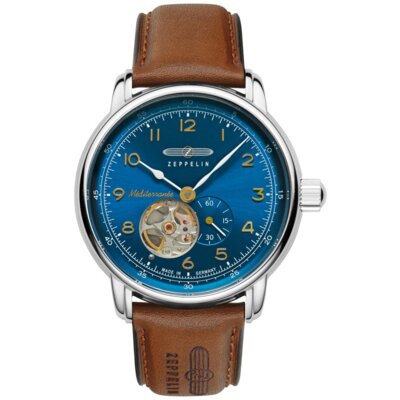 Zegarek ZEPPELIN 100 Jahre Mediterranee Azure Blue Open Heart 24H 9666-3 Srebrny