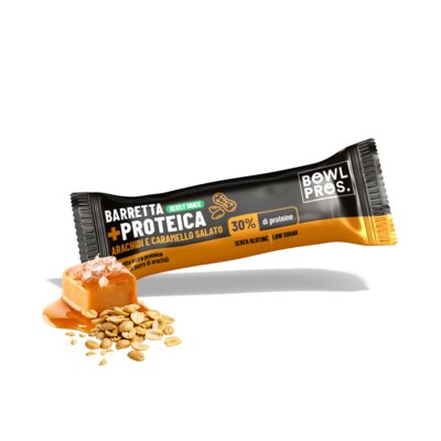 Baton proteinowy BOWLPROS Extra Protein Orzeszki ziemne i Słony karmel (15 x 35 g)