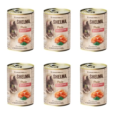 Karma dla kota SHELMA Pate Łosoś i spirulina 6 x 400 g