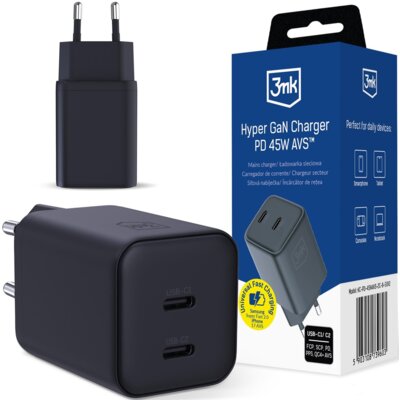 Ładowarka sieciowa 3MK Hyper GaN Charger PD 45W Czarny ładowarka do telefonu 2 x USB-C