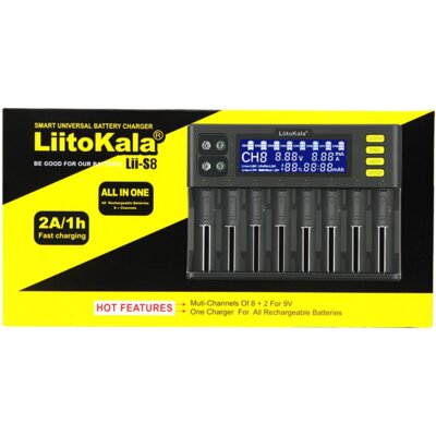 Ładowarka LIITOKALA LII-S8+CAR do akumulatorów AA, AAA, SC, Li-Ion, IMR, LiFePO4 oraz Ni-MH/Ni-Cd