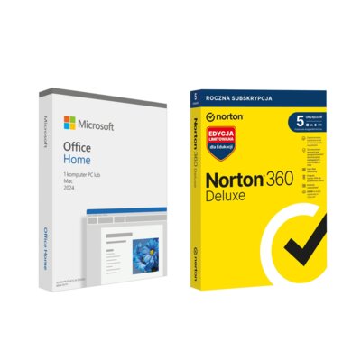 Program MICROSOFT Office Home 2024 + Antywirus NORTON 360 Deluxe 50GB 5 URZĄDZEŃ 1 ROK Kod aktywacyjny Edycja limitowana dla edukacji